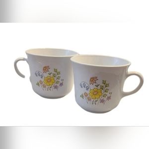 2 Corning Corelle Meadow Coffee Cup Mug Yellow & Peach Color Flowers-